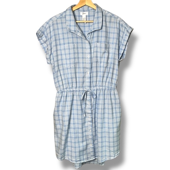 JAPNA 100% Cotton Plaid Short Sleeve Shirt Dress Button Front Hi-Lo Hem Sz XL - Picture 1 of 7